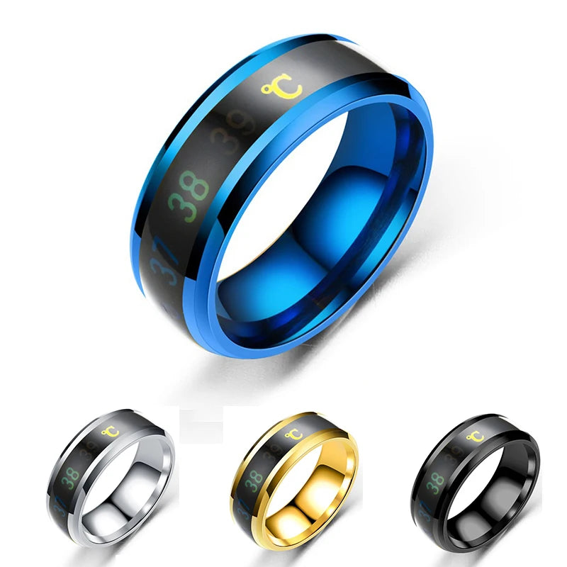 Smart Temperature Ring Titanium Steel Emotion Changes Intelligent Temperature Measuring Rings Waterproof Jewelry