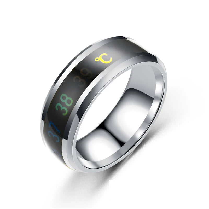 Smart Temperature Ring Titanium Steel Emotion Changes Intelligent Temperature Measuring Rings Waterproof Jewelry