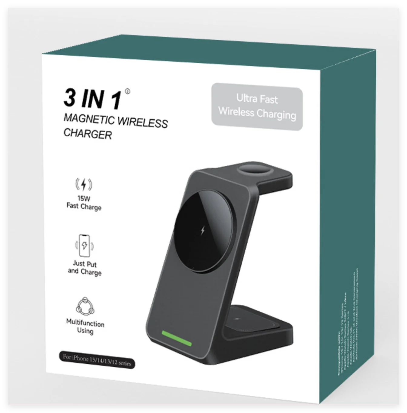 Touch Control Magnetic 3 in 1 Wireless Charger 15W Fast Charging Stations Multi-Device Wireless Docking Station