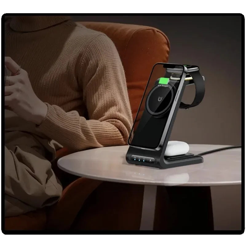 Touch Control Magnetic 3 in 1 Wireless Charger 15W Fast Charging Stations Multi-Device Wireless Docking Station