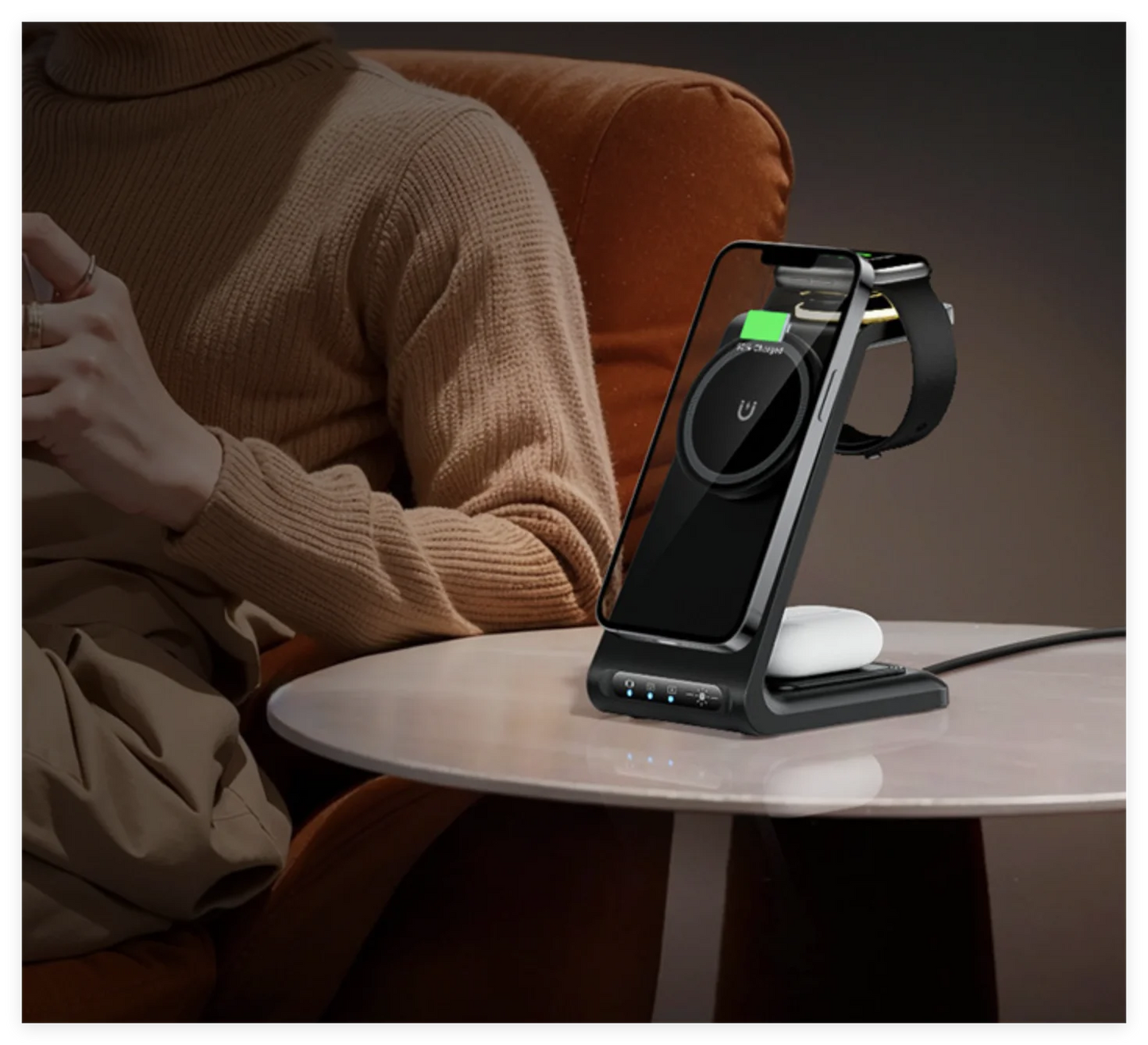 Touch Control Magnetic 3 in 1 Wireless Charger 15W Fast Charging Stations Multi-Device Wireless Docking Station