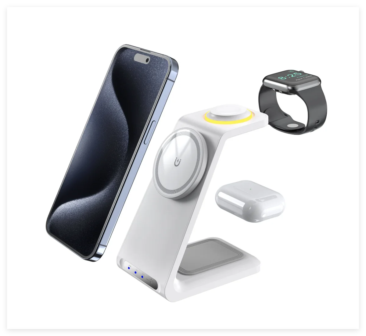 Touch Control Magnetic 3 in 1 Wireless Charger 15W Fast Charging Stations Multi-Device Wireless Docking Station