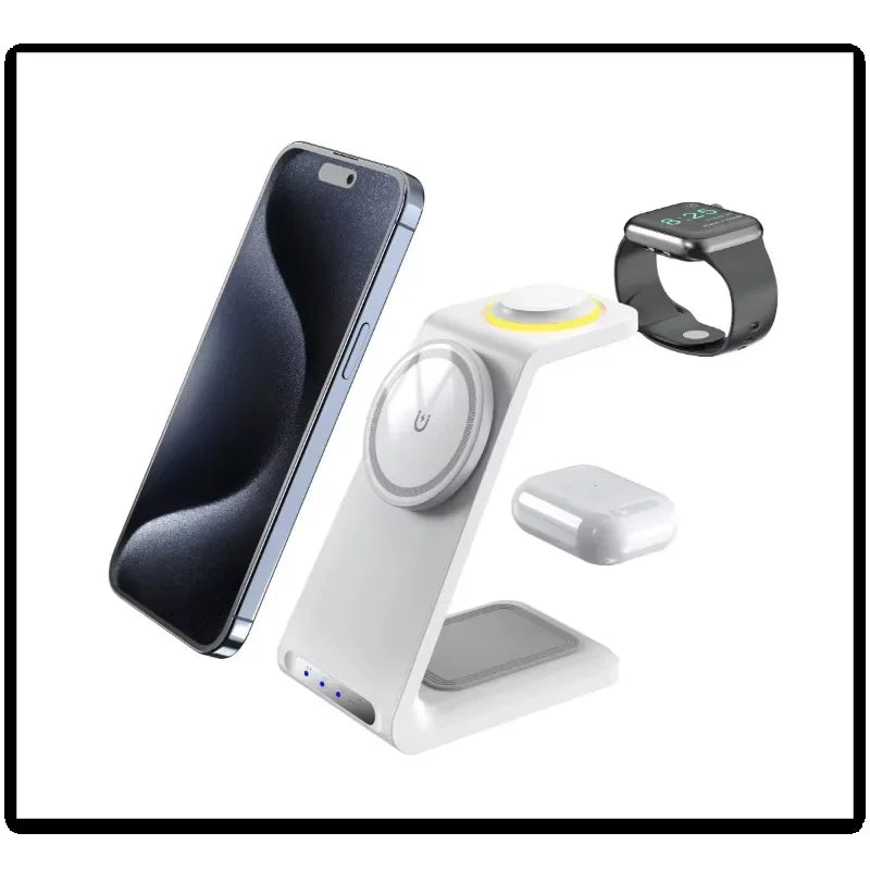 Touch Control Magnetic 3 in 1 Wireless Charger 15W Fast Charging Stations Multi-Device Wireless Docking Station
