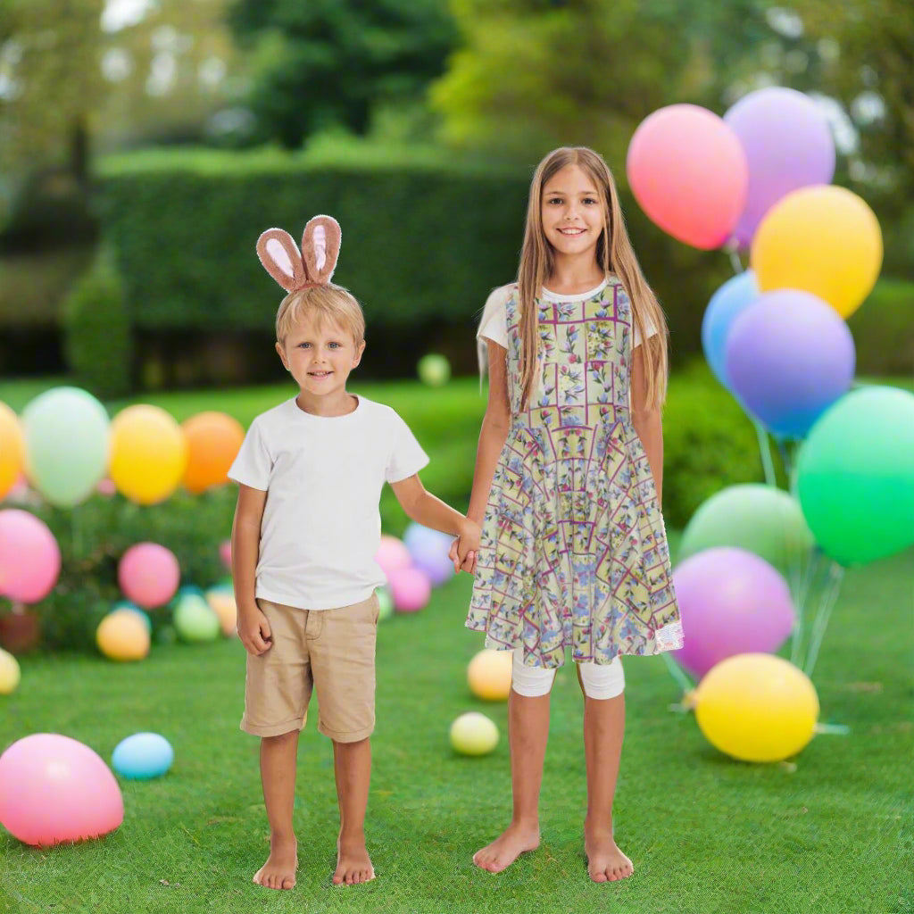 PGP Holiday Suzanne Bunny Garden Kid's Sleeveless Vest Dress –Mother/Daughter Dress Alike