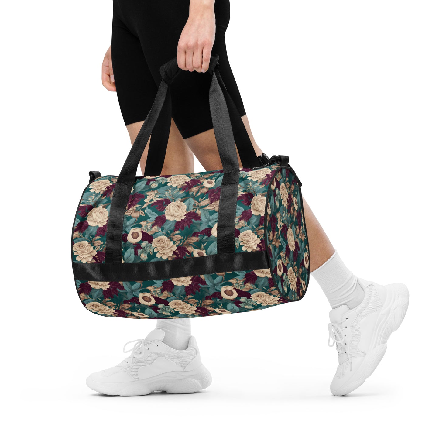 PGP Holiday Snow Caps Botanical Print Cylindrical Gym Bag – Functional, Modern, Stylish, and Durable