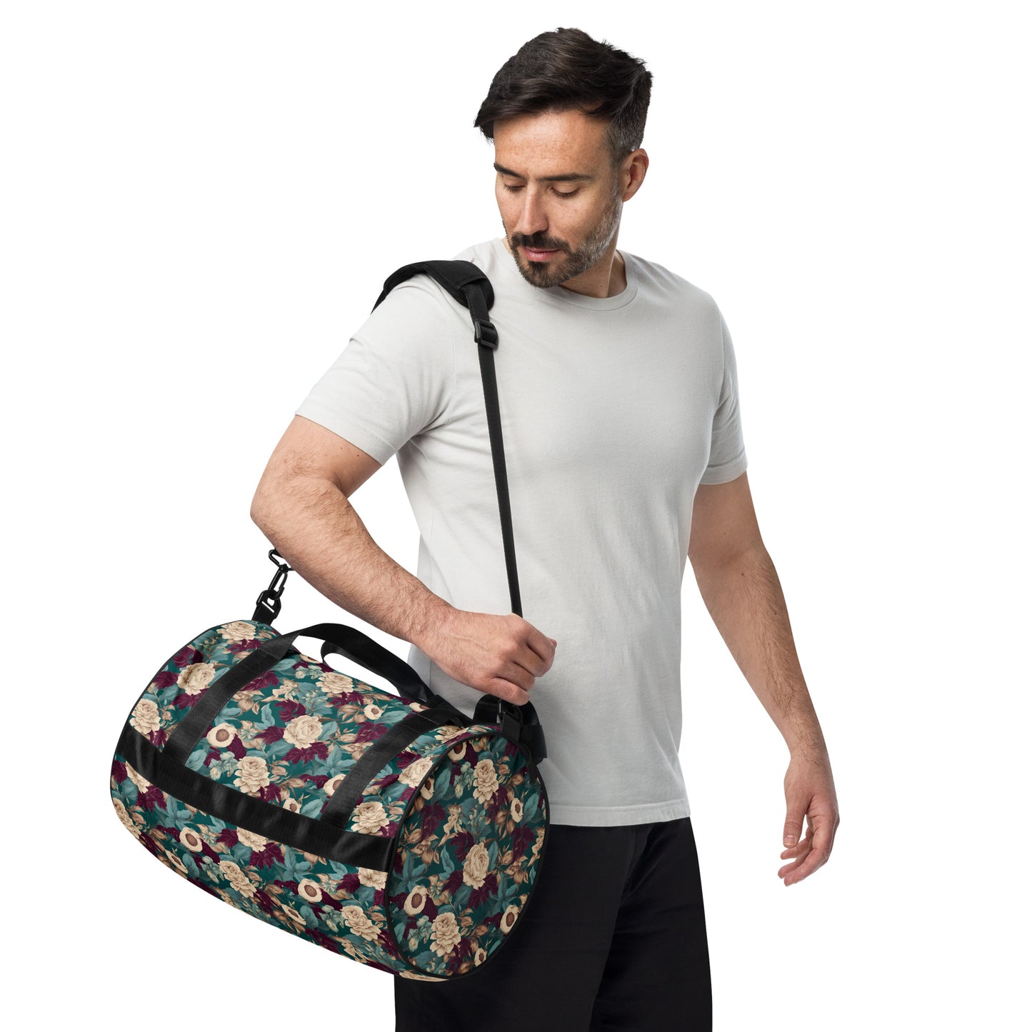 PGP Holiday Snow Caps Botanical Print Cylindrical Gym Bag – Functional, Modern, Stylish, and Durable