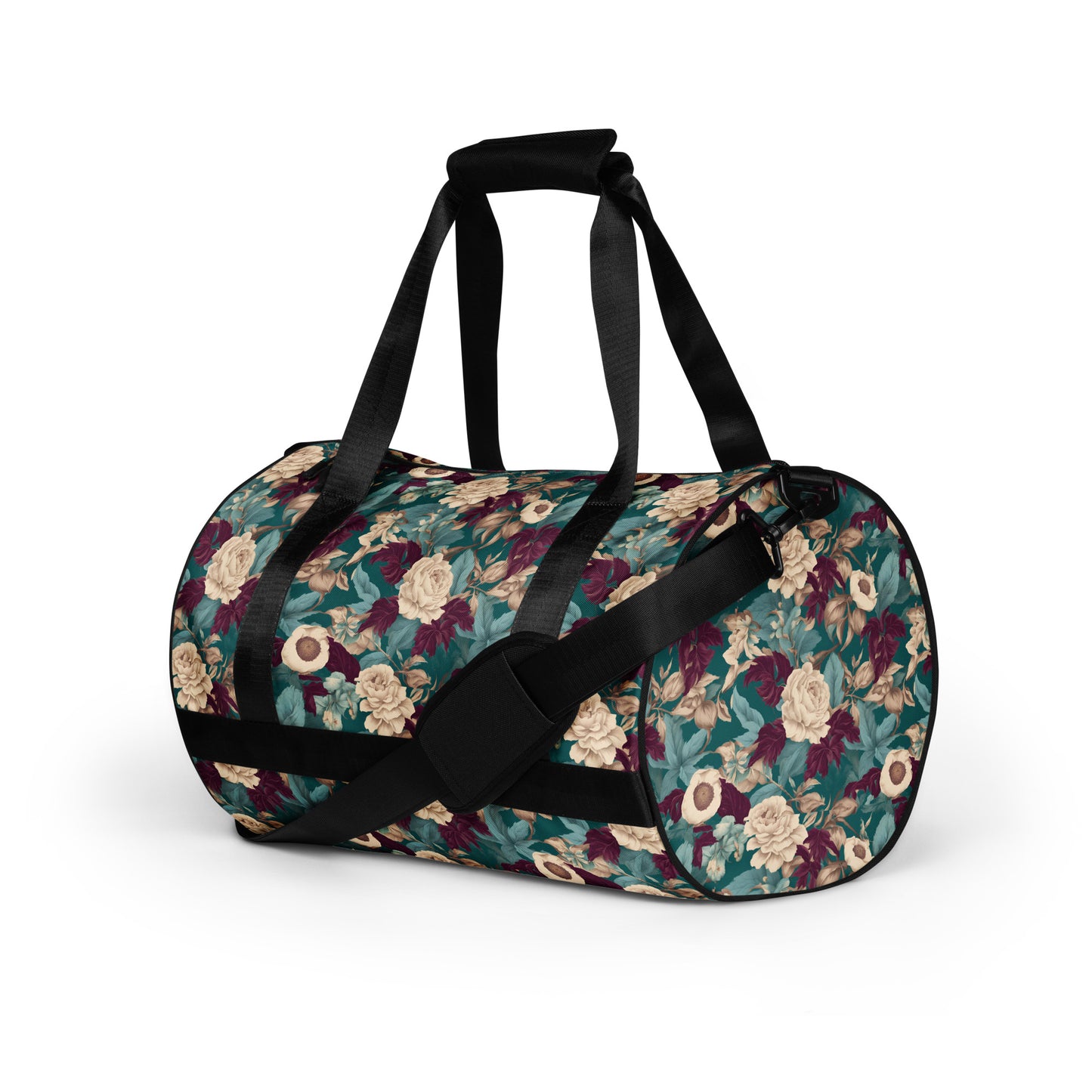 PGP Holiday Snow Caps Botanical Print Cylindrical Gym Bag – Functional, Modern, Stylish, and Durable