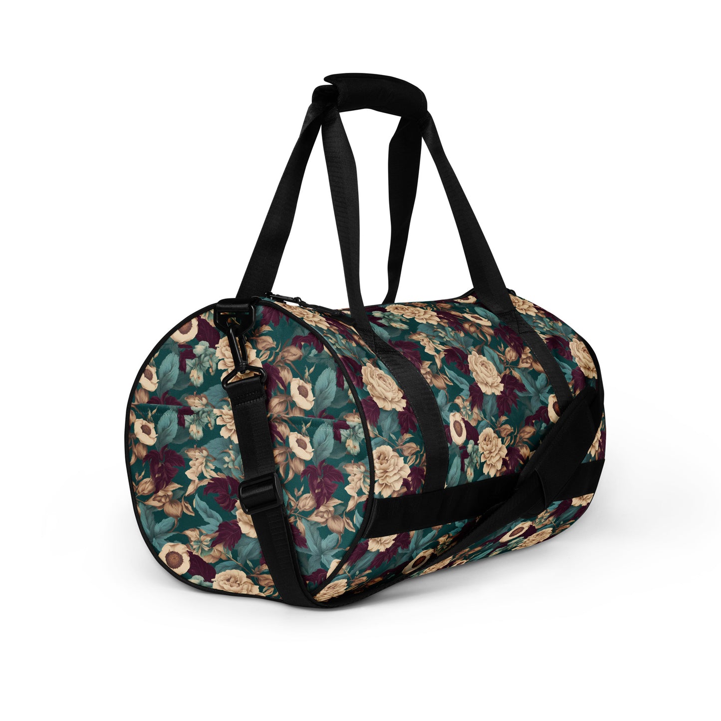 PGP Holiday Snow Caps Botanical Print Cylindrical Gym Bag – Functional, Modern, Stylish, and Durable