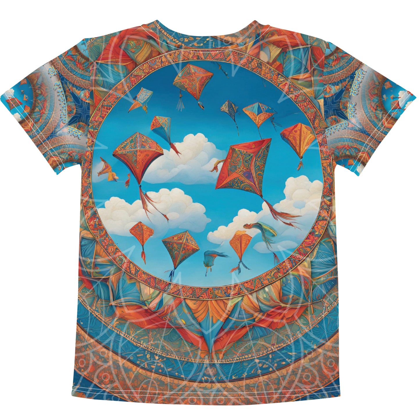 Makar Sankranti Kids Crew Neck T-Shirt - Sun & Kites Mandala with मकर संक्रांति की शुभकामनाएं Message