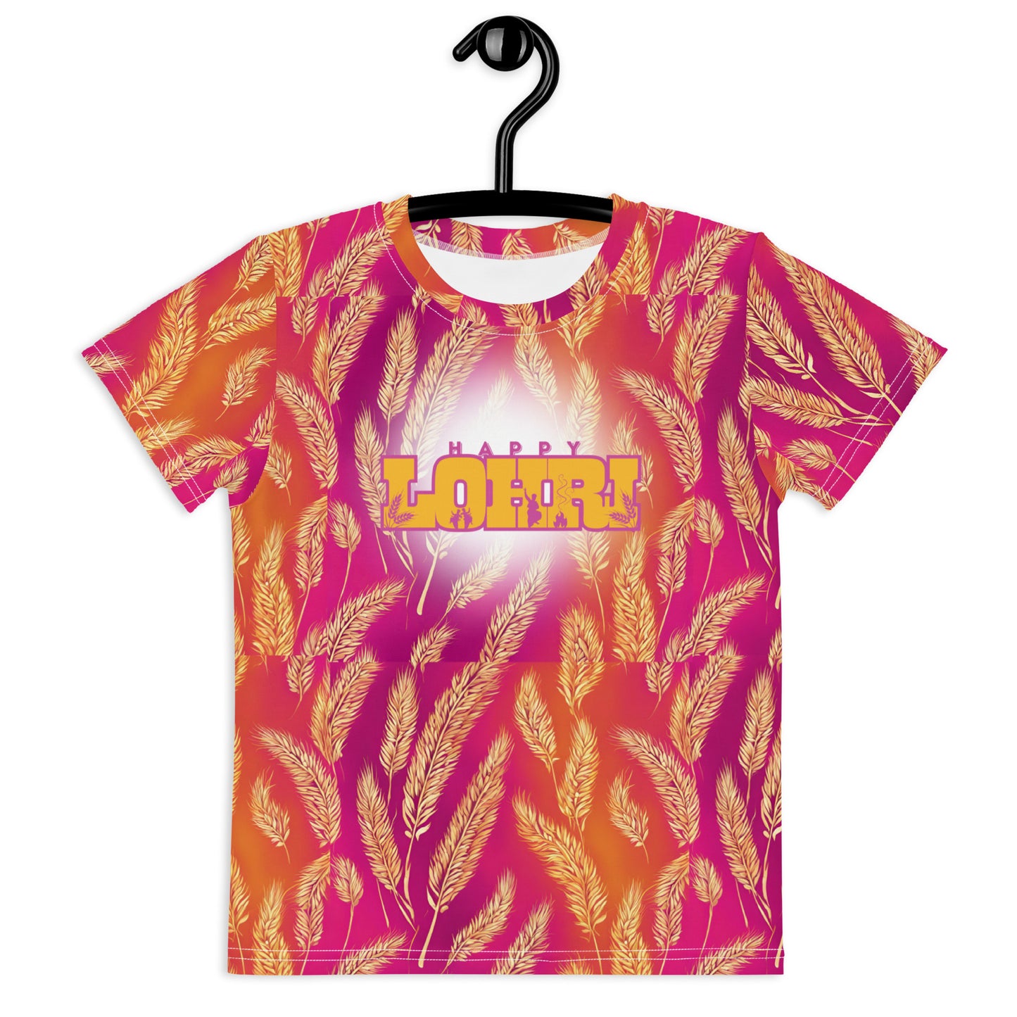 Lohri Celebration Graphic Tee for Kids - Traditional Greeting Back, Comfortable Cotton Touch Polyester Jersey, Fade-Resistant