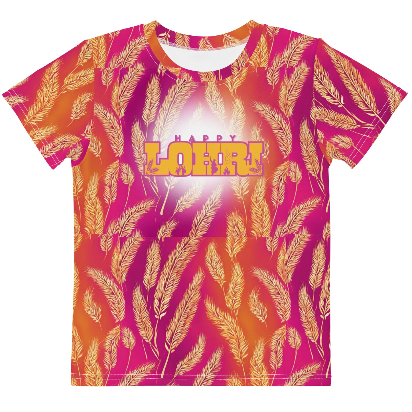 Lohri Celebration Graphic Tee for Kids - Traditional Greeting Back, Comfortable Cotton Touch Polyester Jersey, Fade-Resistant