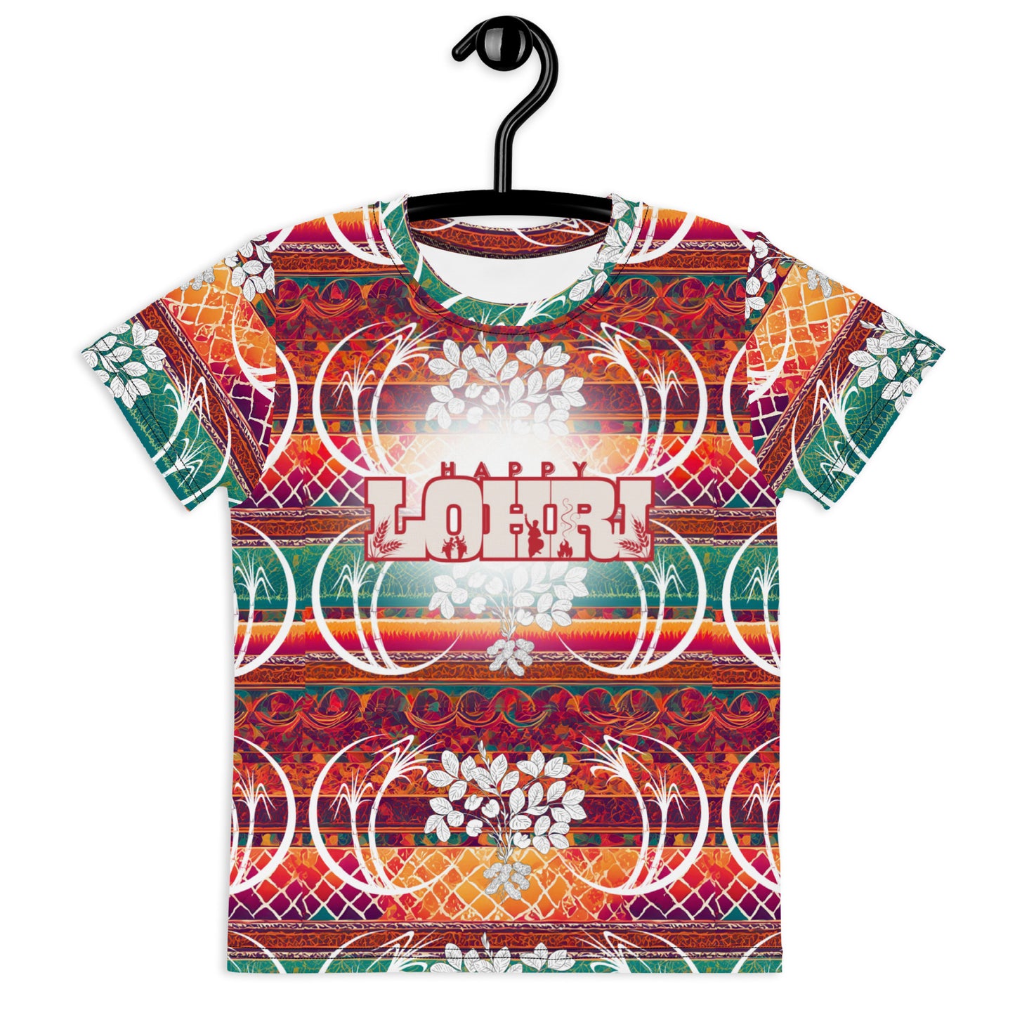 Lohri Celebration Graphic Tee for Kids - Traditional Greeting Back, Comfortable Cotton Touch Polyester Jersey, Fade-Resistant
