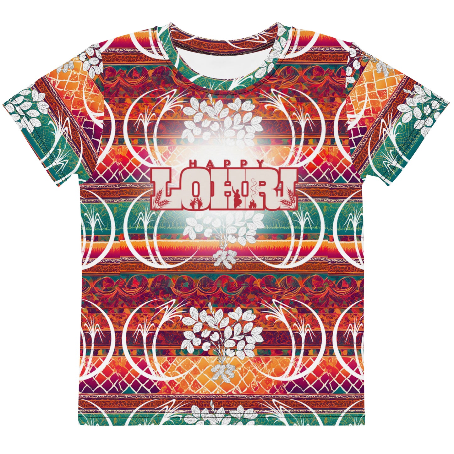 Lohri Celebration Graphic Tee for Kids - Traditional Greeting Back, Comfortable Cotton Touch Polyester Jersey, Fade-Resistant
