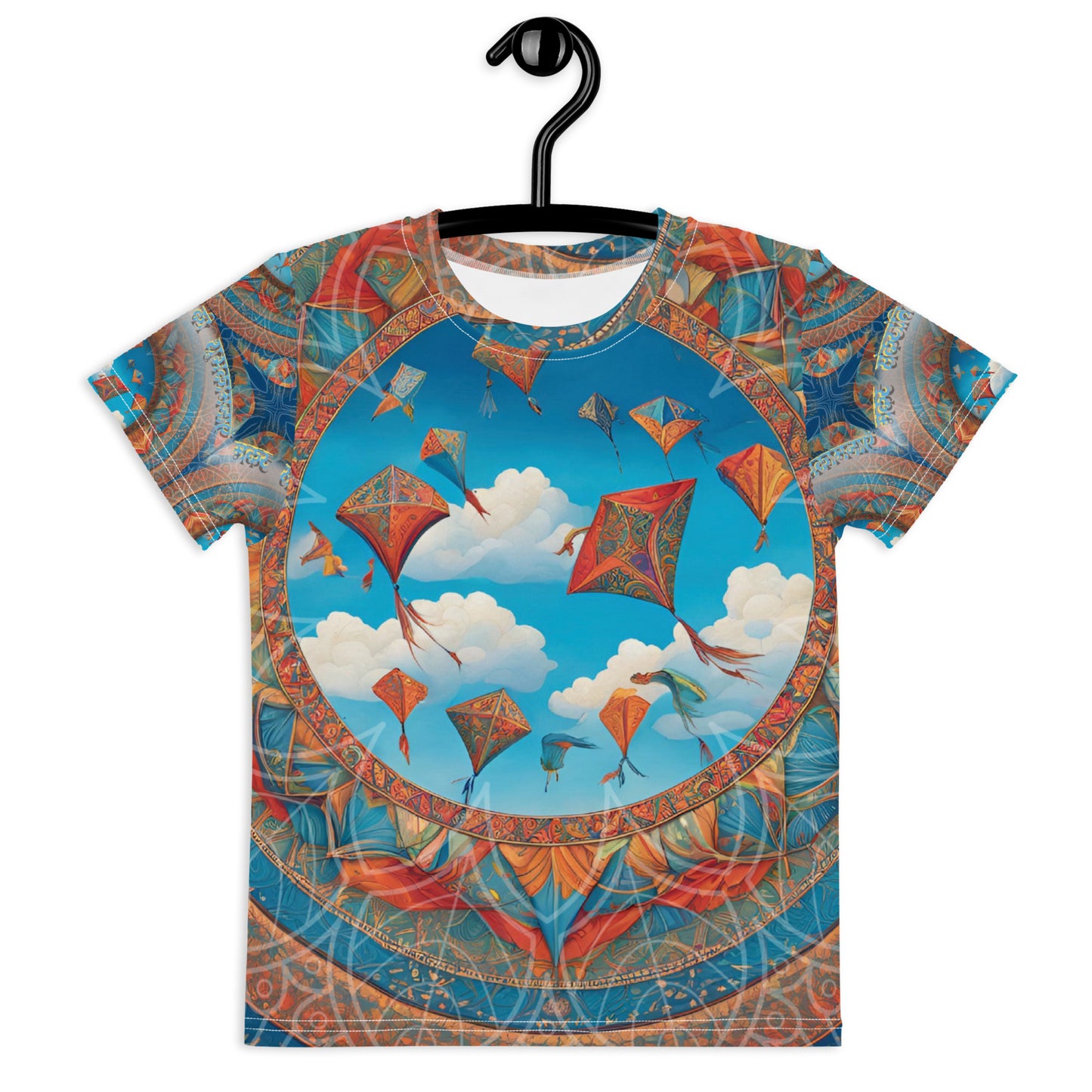 Makar Sankranti Kids Crew Neck T-Shirt - Sun & Kites Mandala with मकर संक्रांति की शुभकामनाएं Message