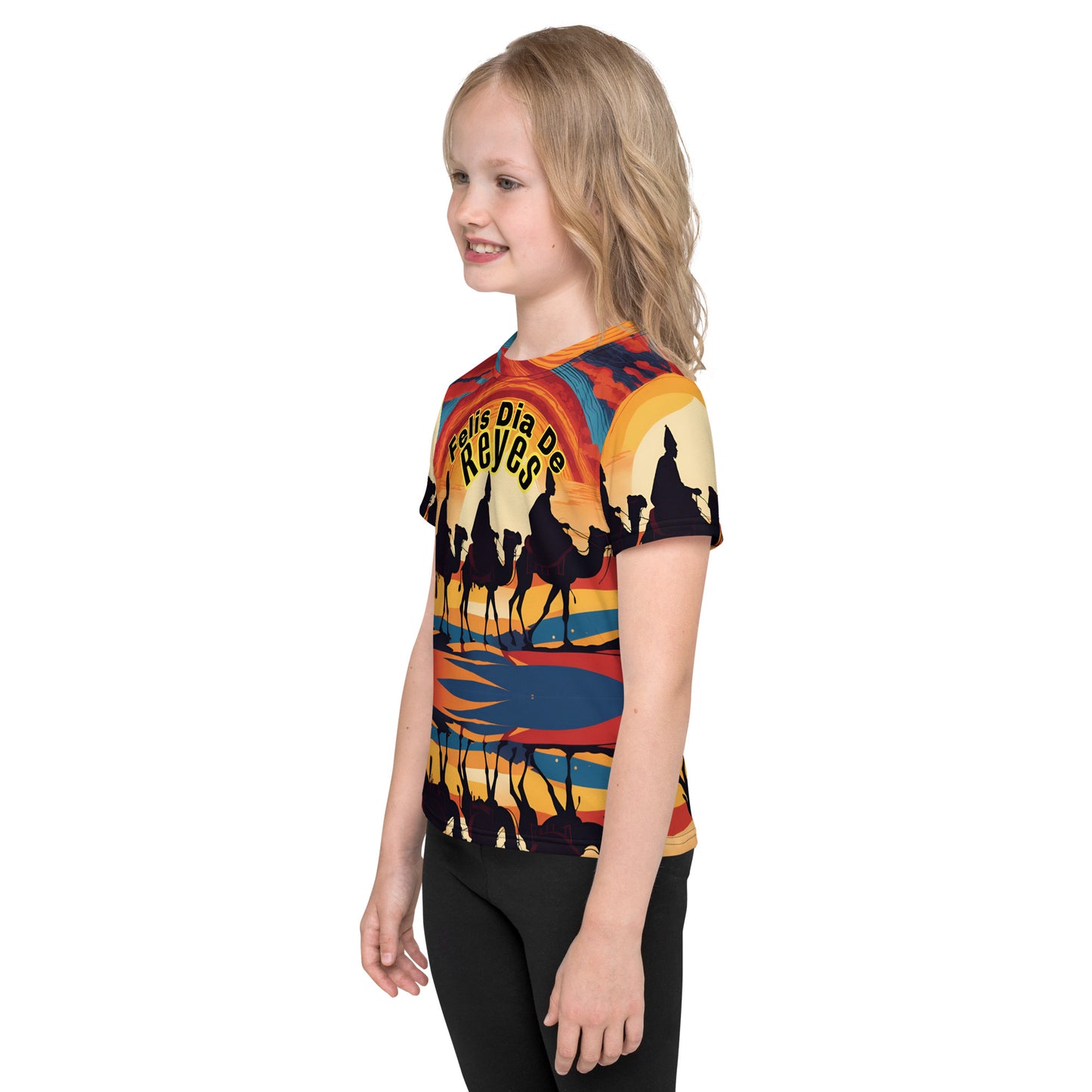 PGP Holiday Felis Día de Reyes Kids Crew Neck T-Shirt – Colorful Design, Comfortable Fit for Active Kids
