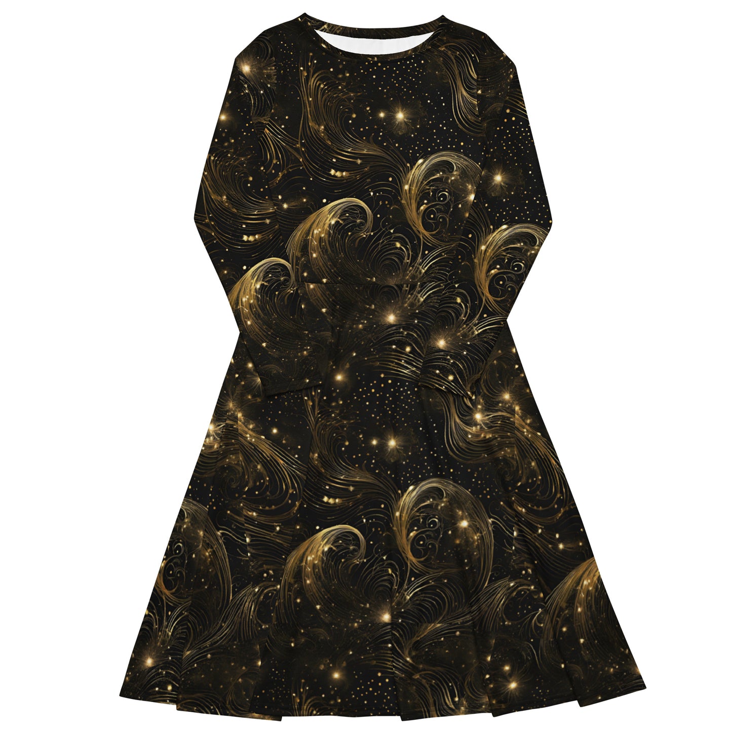 PGP Holiday Midnight Goldscape Long Sleeve Midi Dress – Elegant New Year’s Style