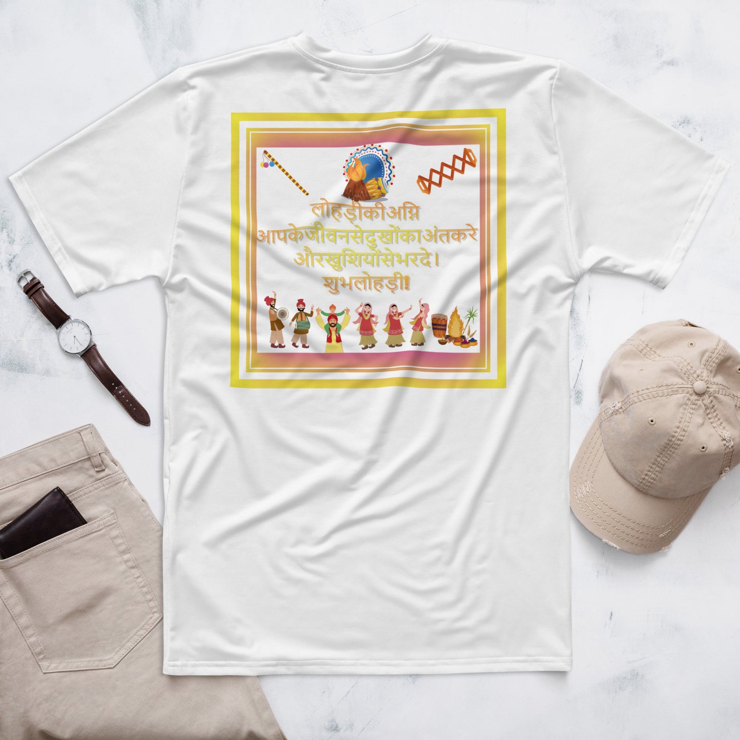 Lohri Celebration Unisex Graphic Tee - Traditional Greeting Back, Comfortable Cotton Touch Polyester Jersey, Fade-Resistant