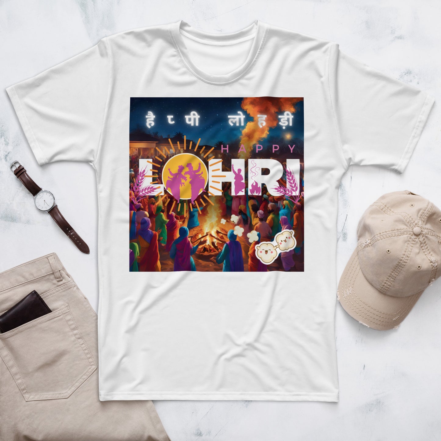 Lohri Celebration Unisex Graphic Tee - Traditional Greeting Back, Comfortable Cotton Touch Polyester Jersey, Fade-Resistant
