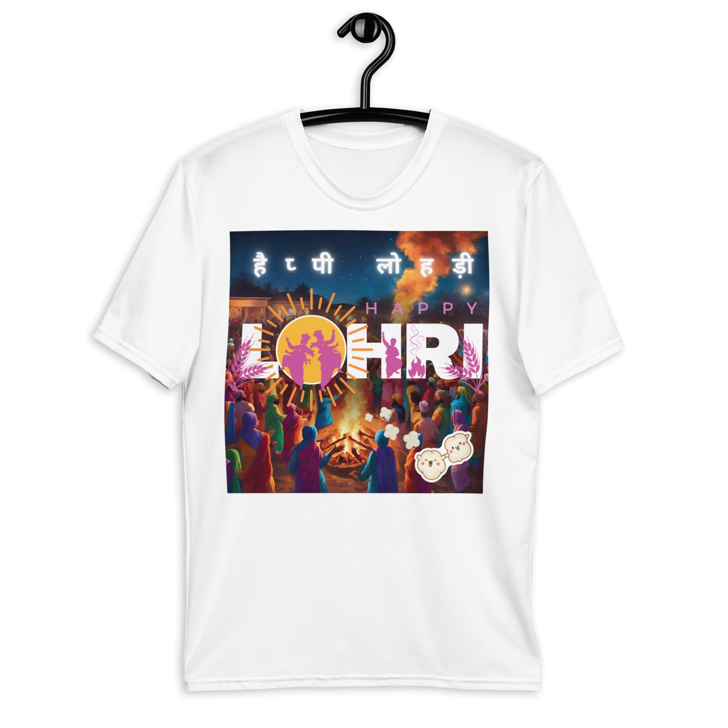 Lohri Celebration Unisex Graphic Tee - Traditional Greeting Back, Comfortable Cotton Touch Polyester Jersey, Fade-Resistant