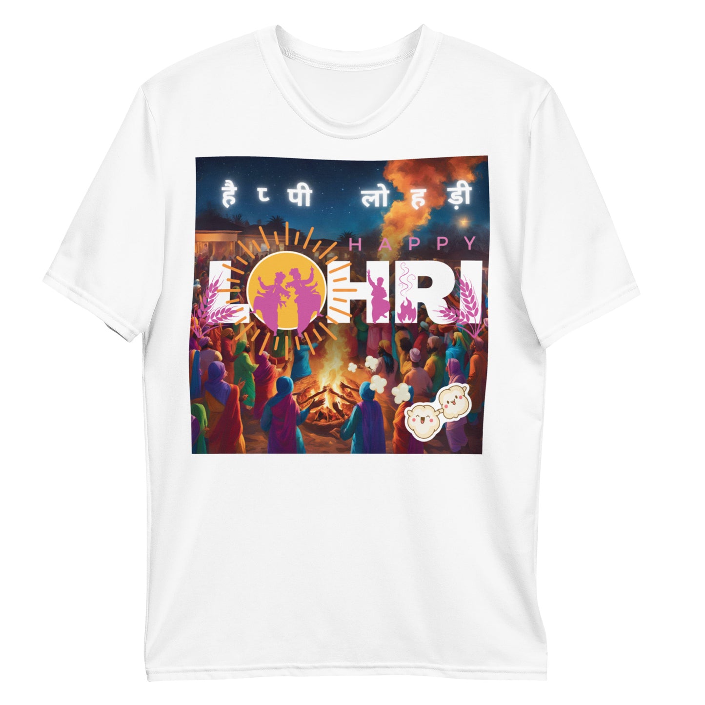 Lohri Celebration Unisex Graphic Tee - Traditional Greeting Back, Comfortable Cotton Touch Polyester Jersey, Fade-Resistant