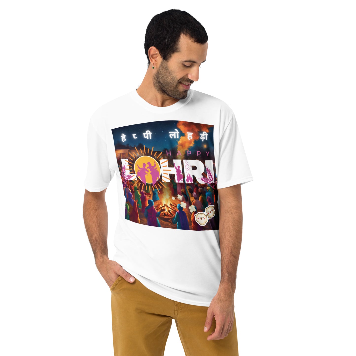 Lohri Celebration Unisex Graphic Tee - Traditional Greeting Back, Comfortable Cotton Touch Polyester Jersey, Fade-Resistant