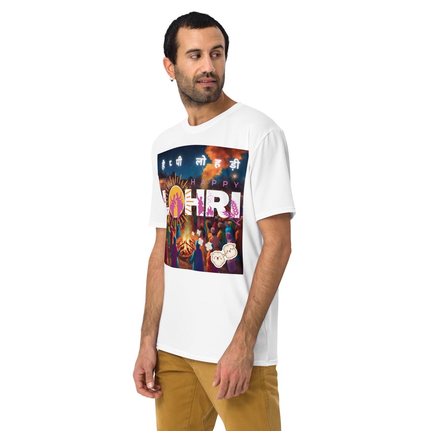 Lohri Celebration Unisex Graphic Tee - Traditional Greeting Back, Comfortable Cotton Touch Polyester Jersey, Fade-Resistant
