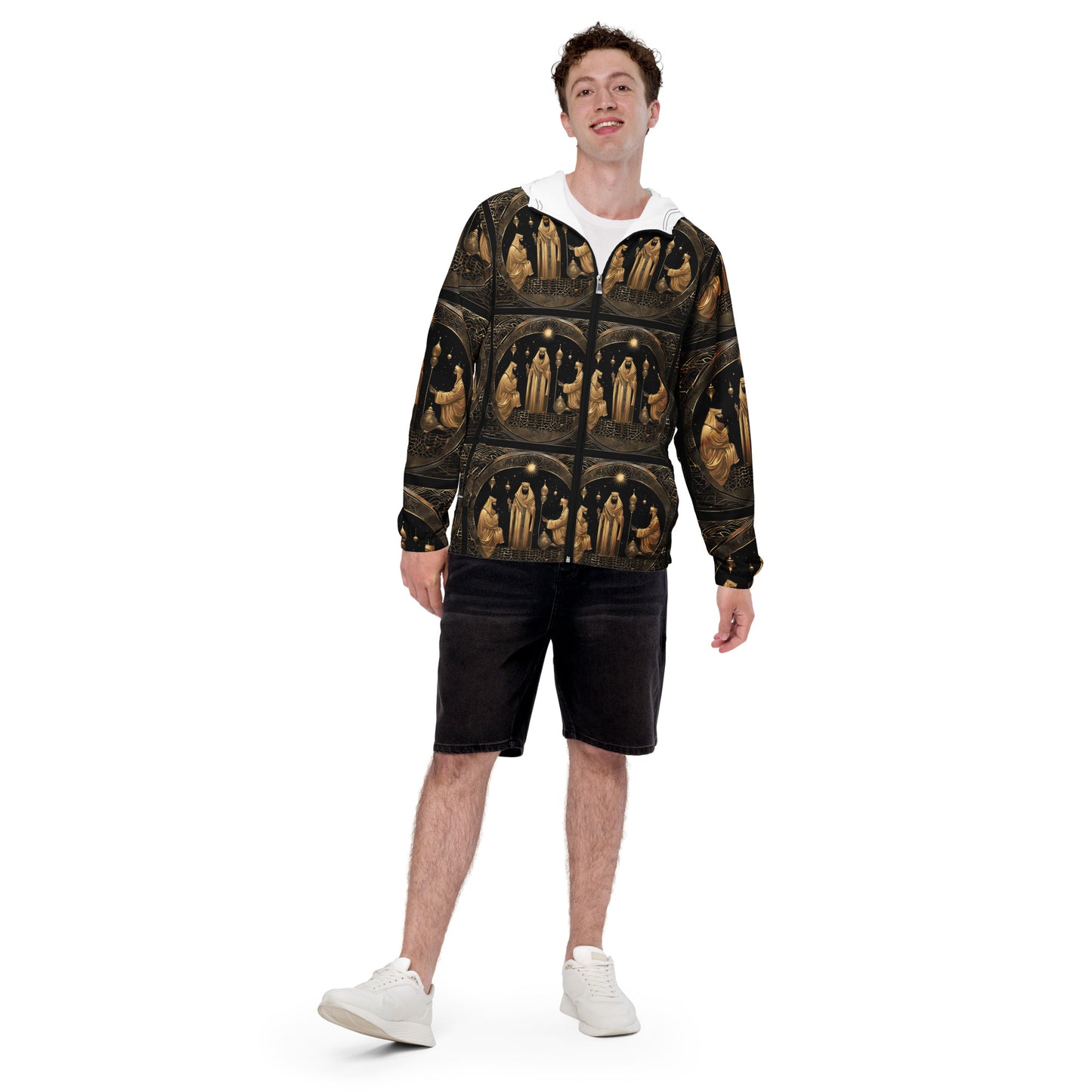 PGP Holiday Felis Día de Reyes Men’s Windbreaker – Lightweight, Water-Resistant, Breathable Mesh Lining