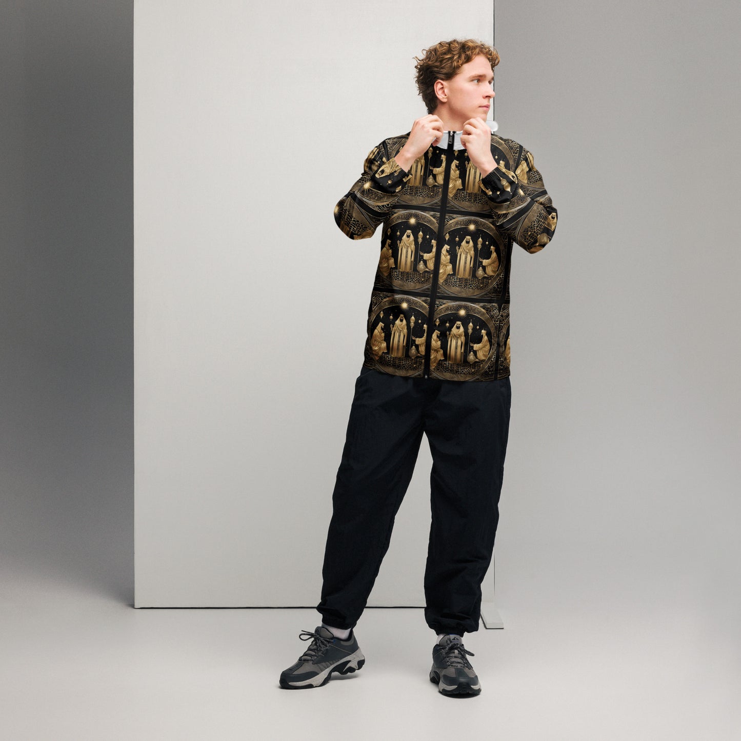 PGP Holiday Felis Día de Reyes Men’s Windbreaker – Lightweight, Water-Resistant, Breathable Mesh Lining