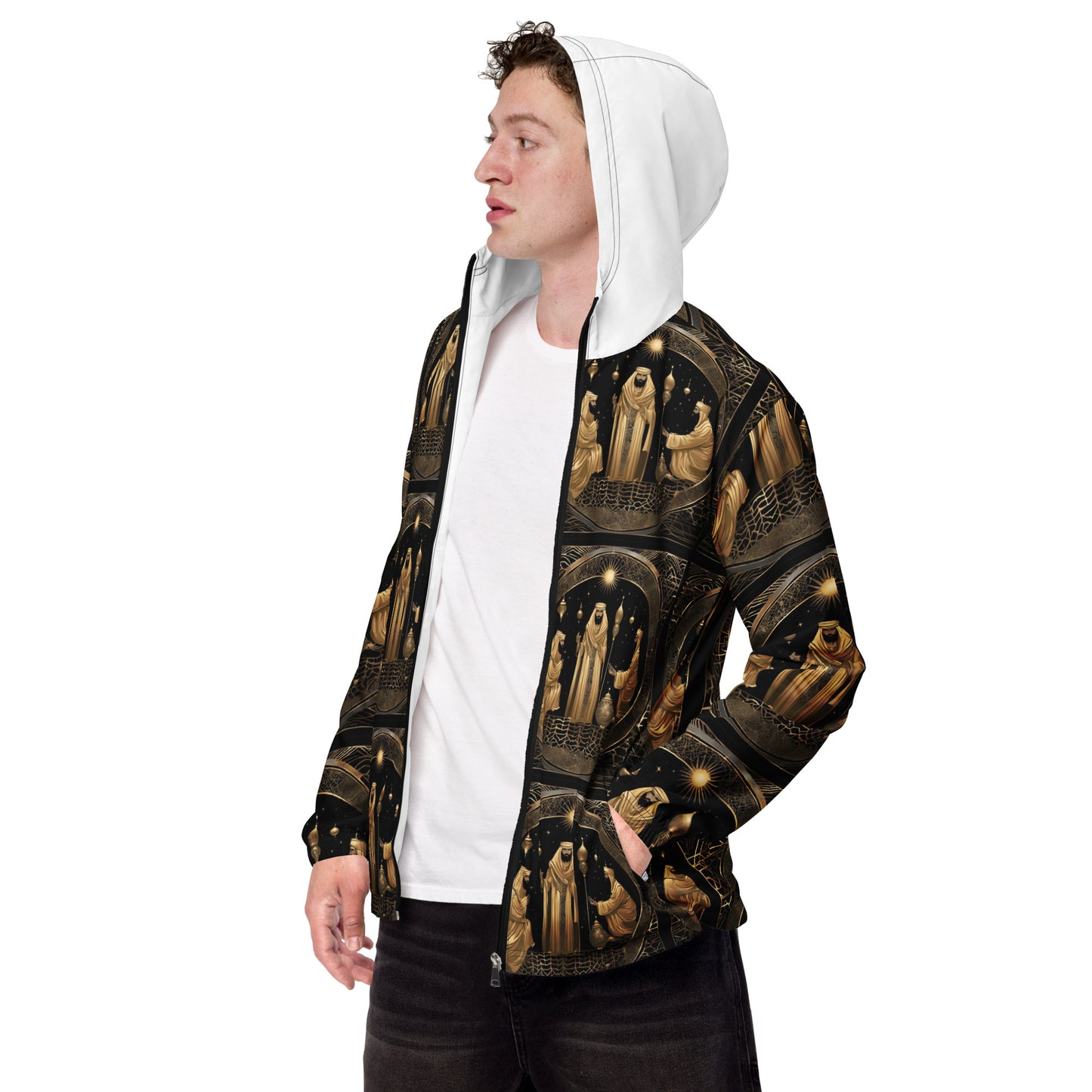PGP Holiday Felis Día de Reyes Men’s Windbreaker – Lightweight, Water-Resistant, Breathable Mesh Lining