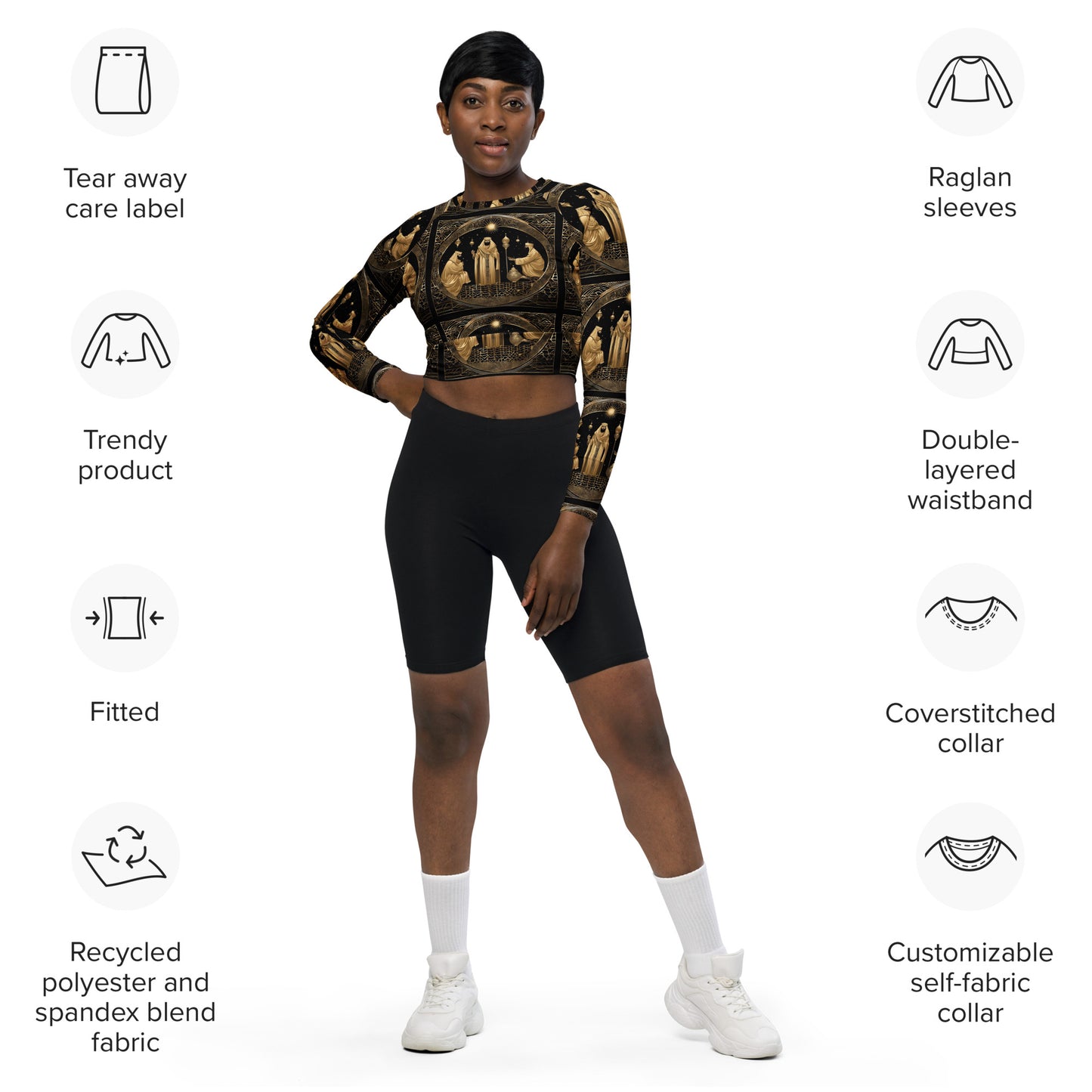 PGP Holiday Felis Día de Reyes Long-Sleeve Crop Top – Eco-Friendly Athleisure
