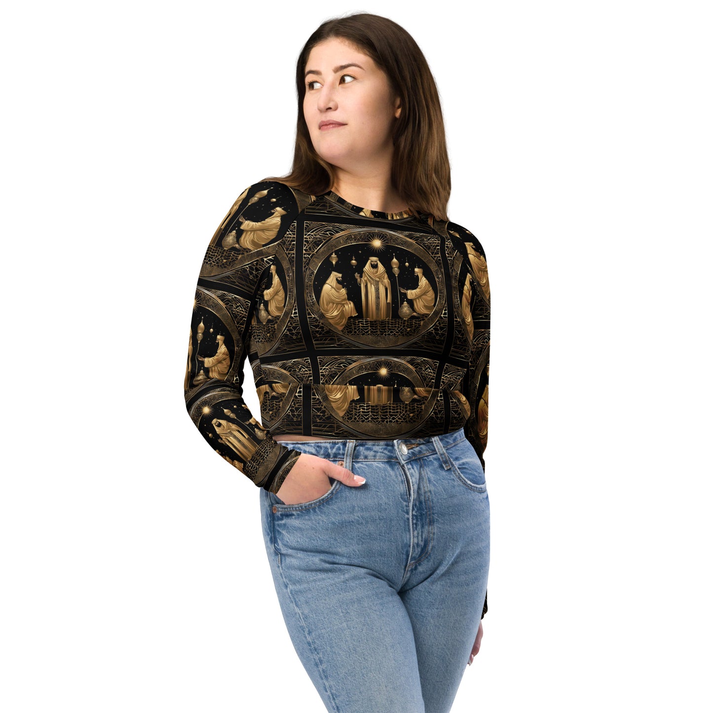 PGP Holiday Felis Día de Reyes Long-Sleeve Crop Top – Eco-Friendly Athleisure