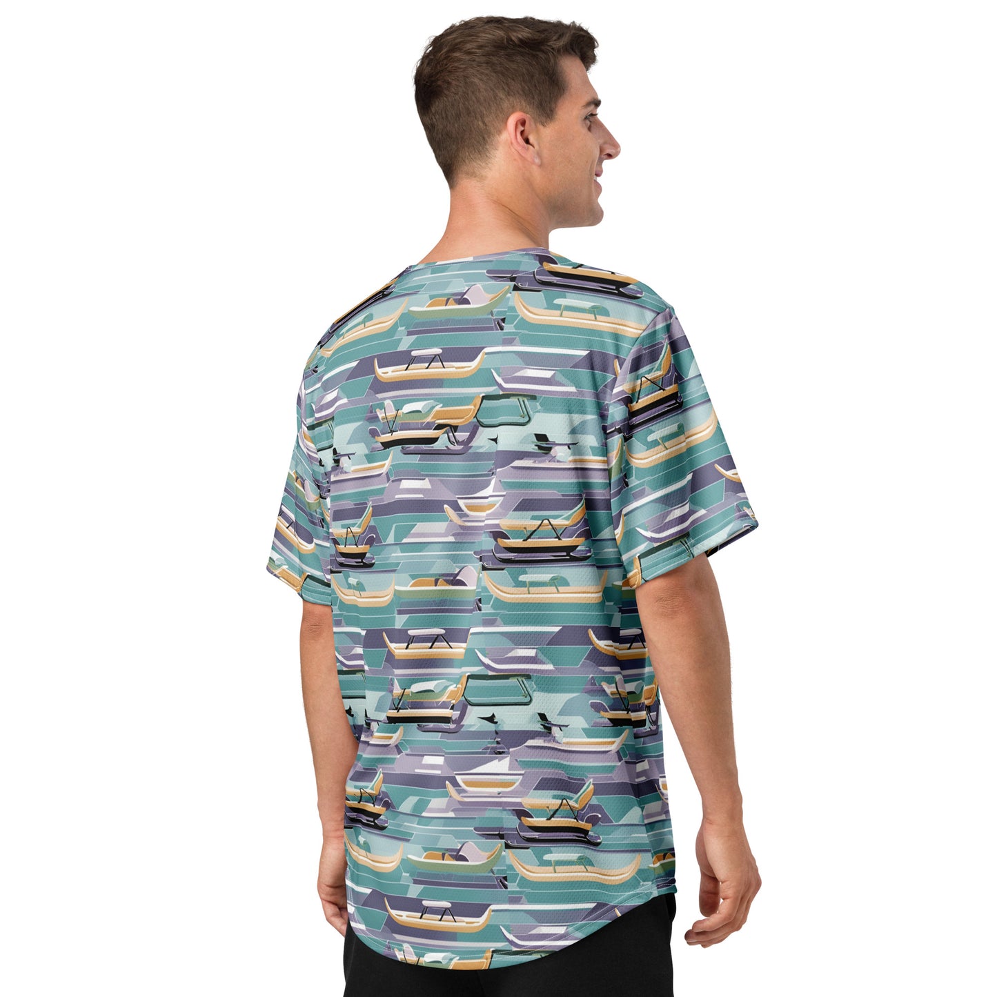 PGP Holiday Sled Scape Unisex Baseball Jersey - Mid-Century Modern Inspired Print | Eco-Friendly & Comfortable