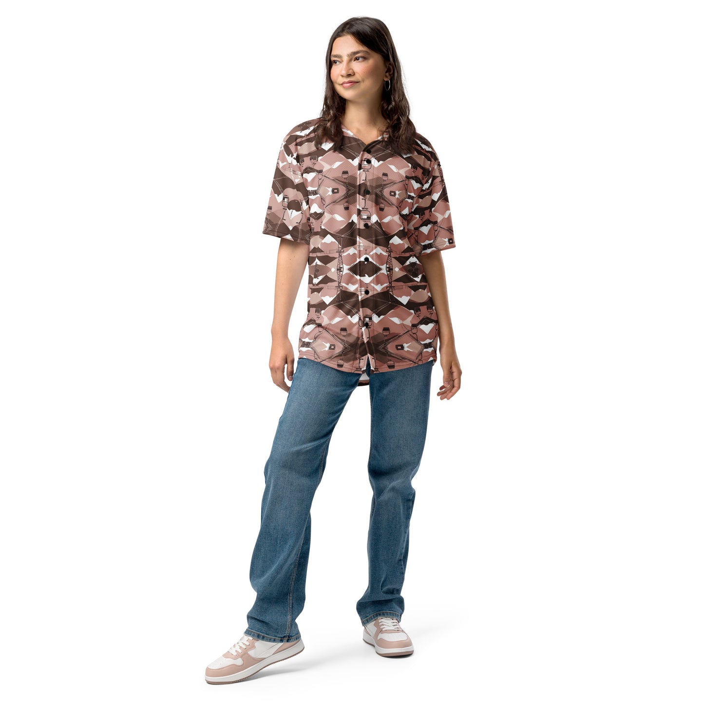 PGP Holiday Ski Lift Unisex Baseball Jersey - Mid-Century Modern Ski Lift Print | Eco-Friendly & Comfortable