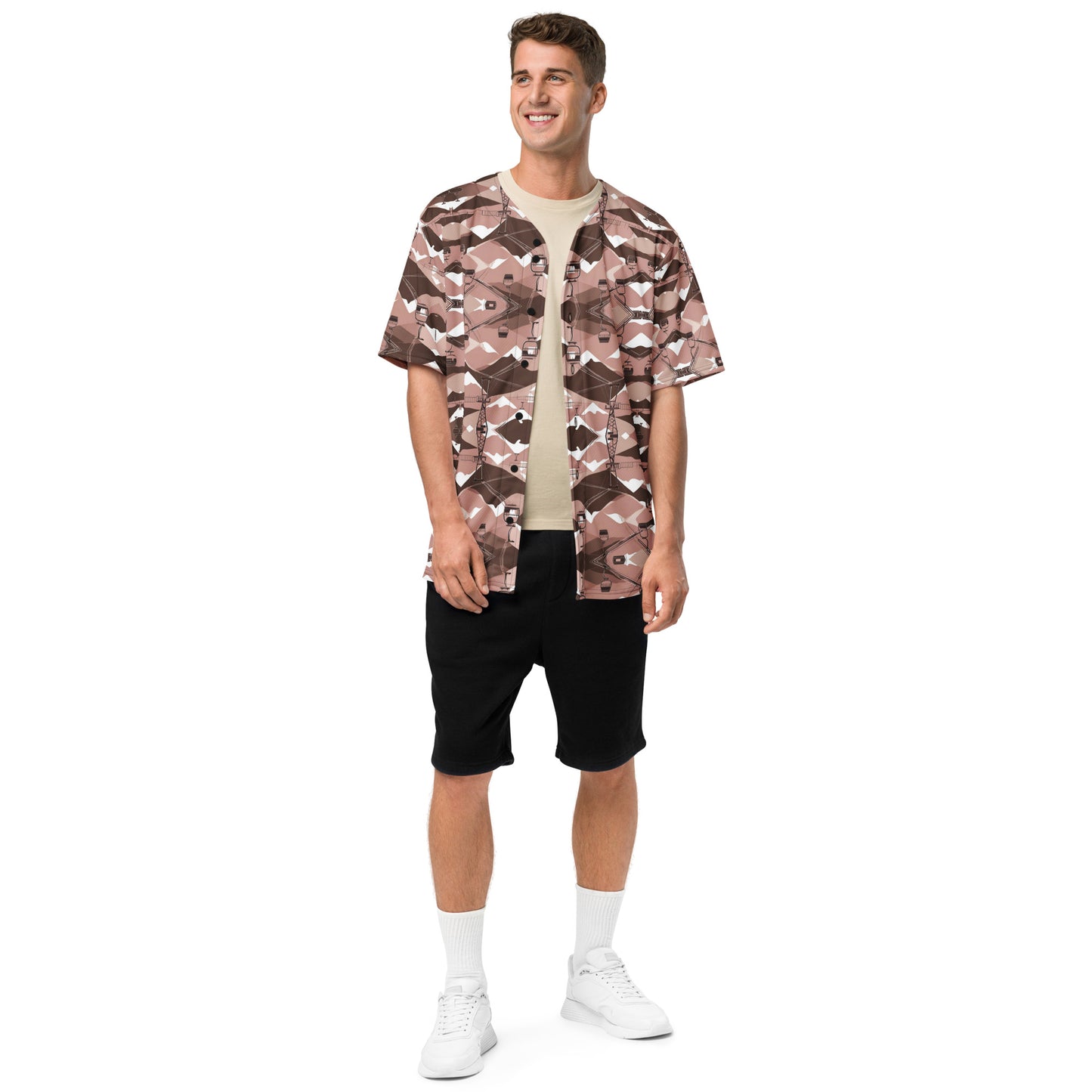 PGP Holiday Ski Lift Unisex Baseball Jersey - Mid-Century Modern Ski Lift Print | Eco-Friendly & Comfortable
