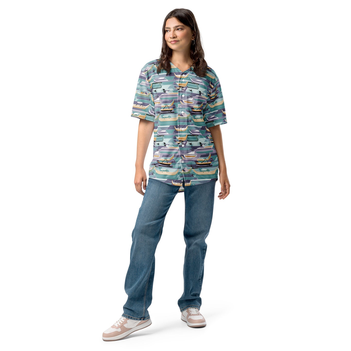 PGP Holiday Sled Scape Unisex Baseball Jersey - Mid-Century Modern Inspired Print | Eco-Friendly & Comfortable