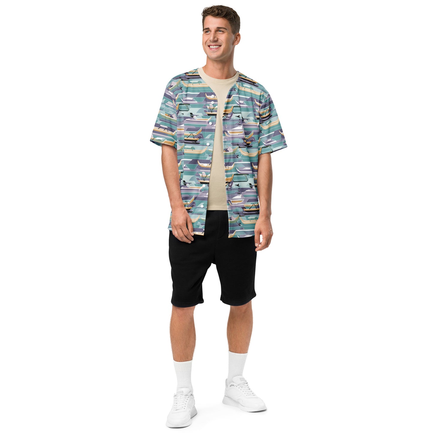 PGP Holiday Sled Scape Unisex Baseball Jersey - Mid-Century Modern Inspired Print | Eco-Friendly & Comfortable