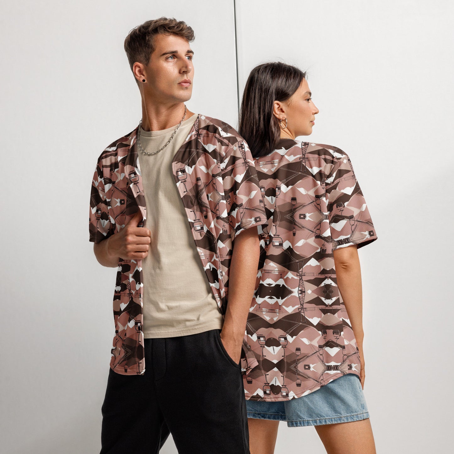 PGP Holiday Ski Lift Unisex Baseball Jersey - Mid-Century Modern Ski Lift Print | Eco-Friendly & Comfortable