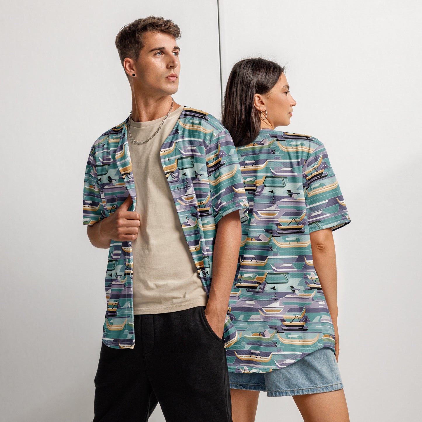 PGP Holiday Sled Scape Unisex Baseball Jersey - Mid-Century Modern Inspired Print | Eco-Friendly & Comfortable