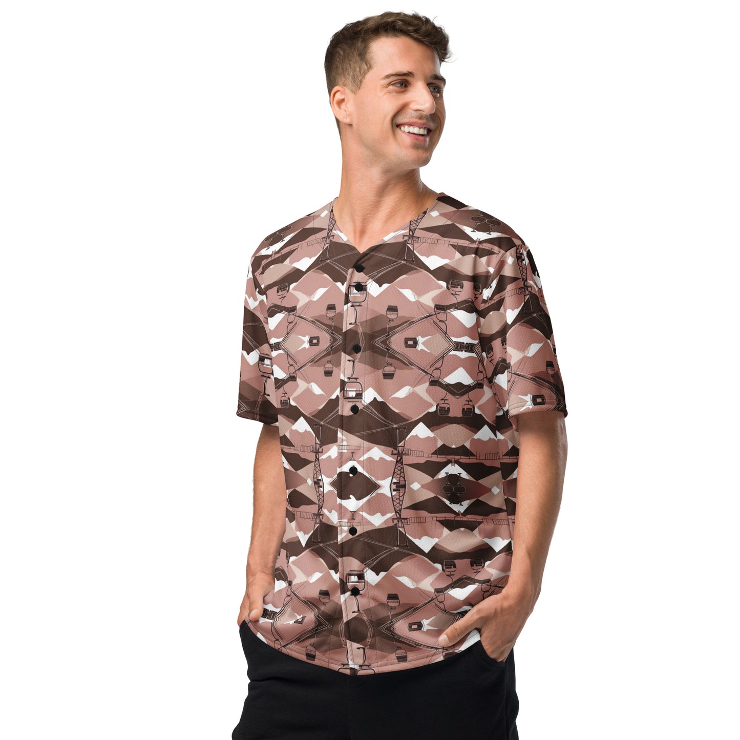 PGP Holiday Ski Lift Unisex Baseball Jersey - Mid-Century Modern Ski Lift Print | Eco-Friendly & Comfortable