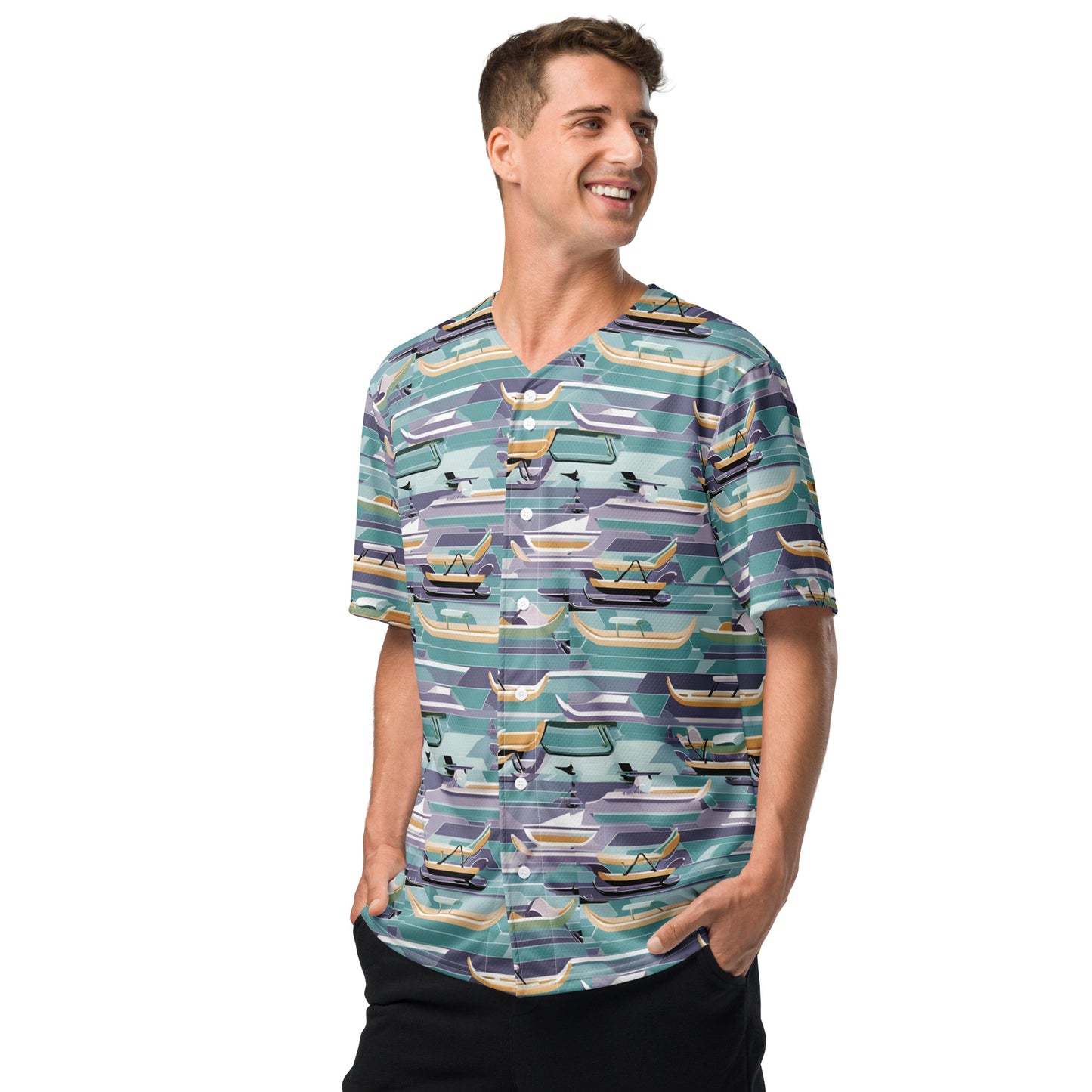 PGP Holiday Sled Scape Unisex Baseball Jersey - Mid-Century Modern Inspired Print | Eco-Friendly & Comfortable