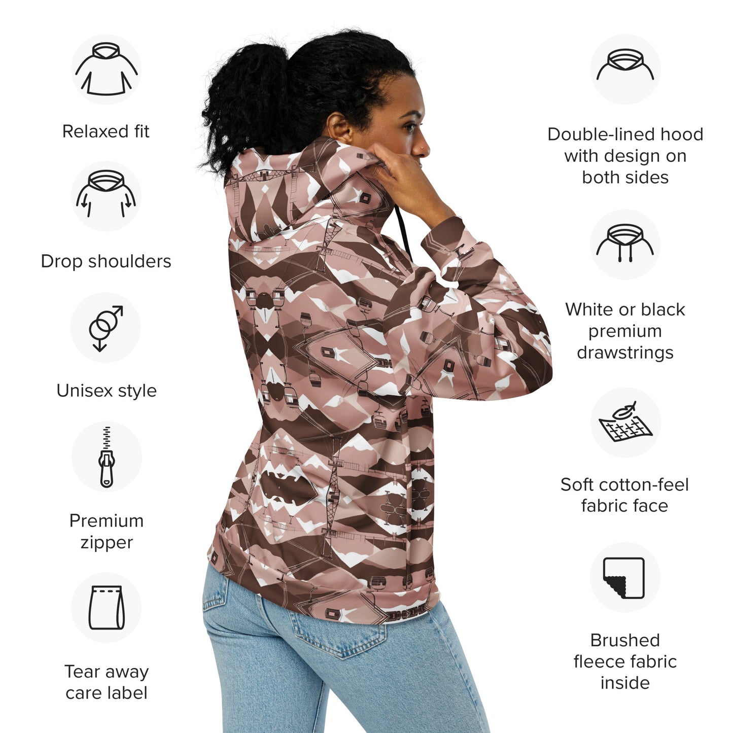 PGP Holiday Ski Lift Unisex Zip Hoodie - Mid-Century Modern Ski Lift Print | Sustainable & Comfortable