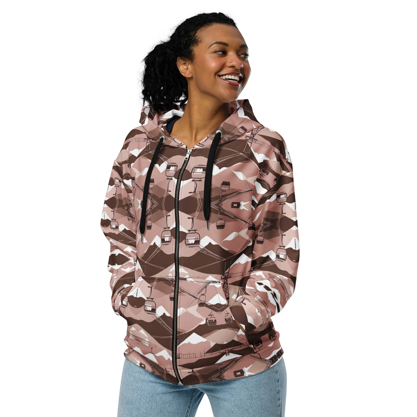 PGP Holiday Ski Lift Unisex Zip Hoodie - Mid-Century Modern Ski Lift Print | Sustainable & Comfortable