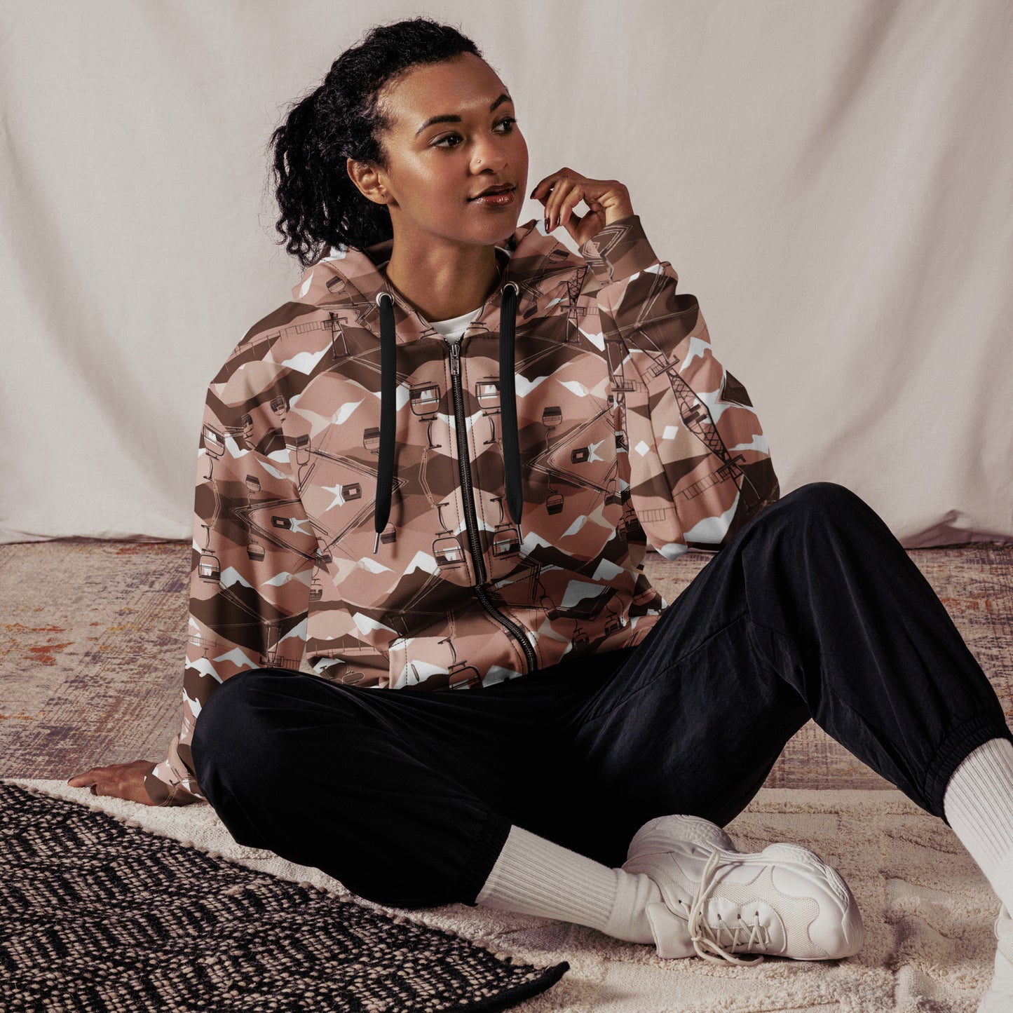 PGP Holiday Ski Lift Unisex Zip Hoodie - Mid-Century Modern Ski Lift Print | Sustainable & Comfortable