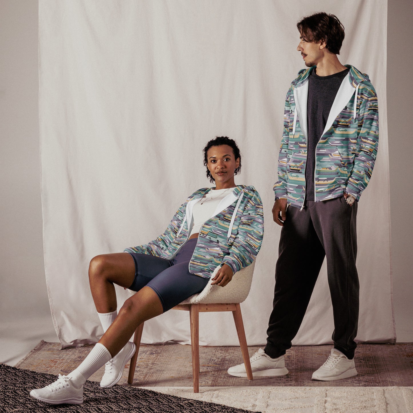 PGP Holiday Sled Scape Unisex Zip Hoodie - Mid-Century Modern Inspired Print | Sustainable & Comfortable