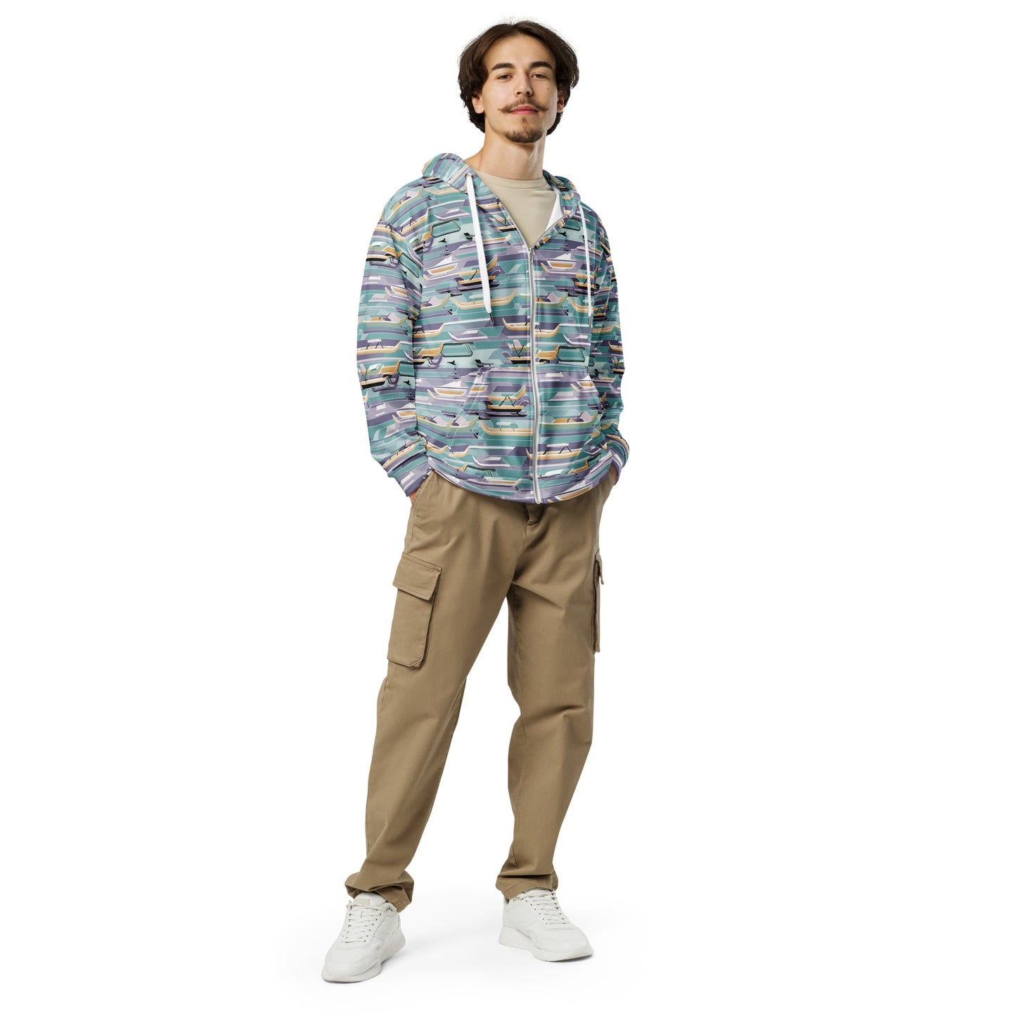 PGP Holiday Sled Scape Unisex Zip Hoodie - Mid-Century Modern Inspired Print | Sustainable & Comfortable
