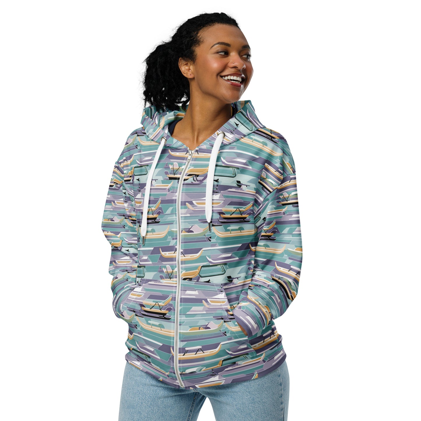 PGP Holiday Sled Scape Unisex Zip Hoodie - Mid-Century Modern Inspired Print | Sustainable & Comfortable
