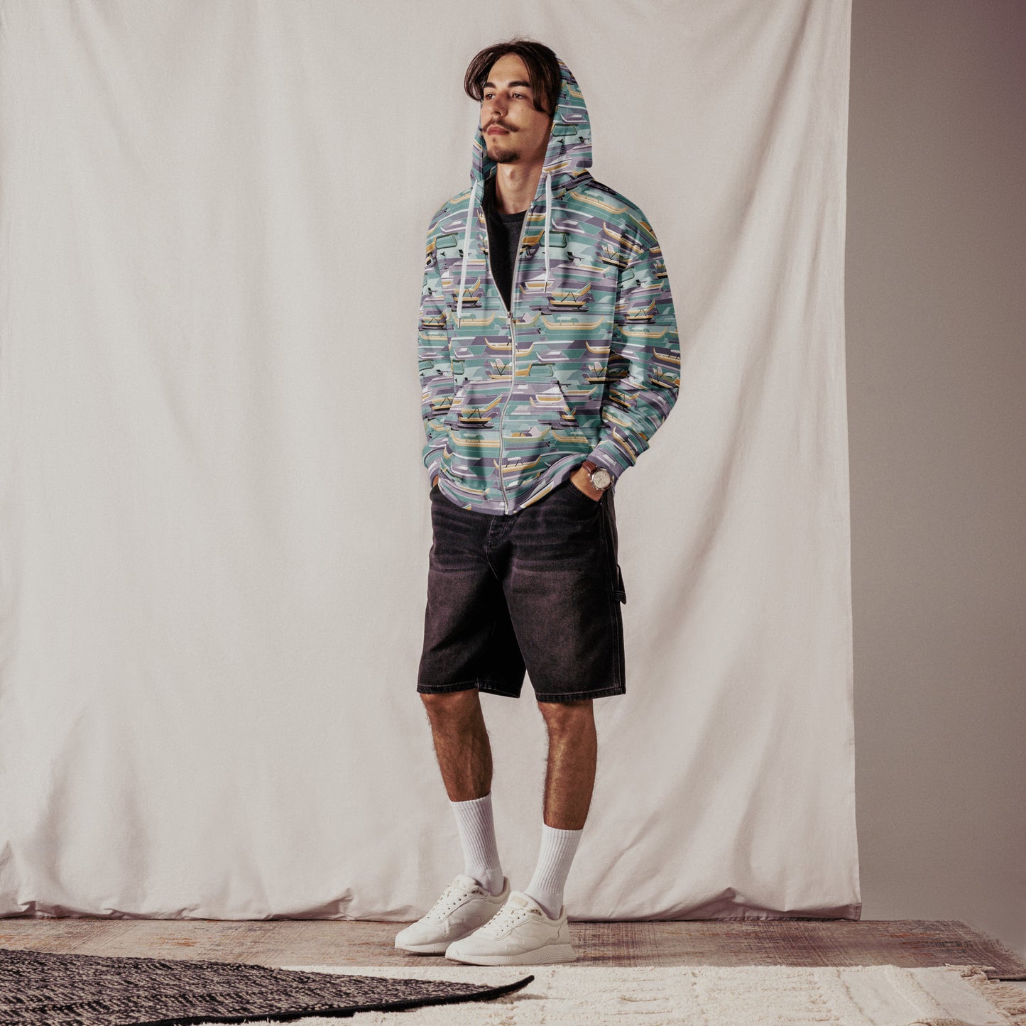 PGP Holiday Sled Scape Unisex Zip Hoodie - Mid-Century Modern Inspired Print | Sustainable & Comfortable
