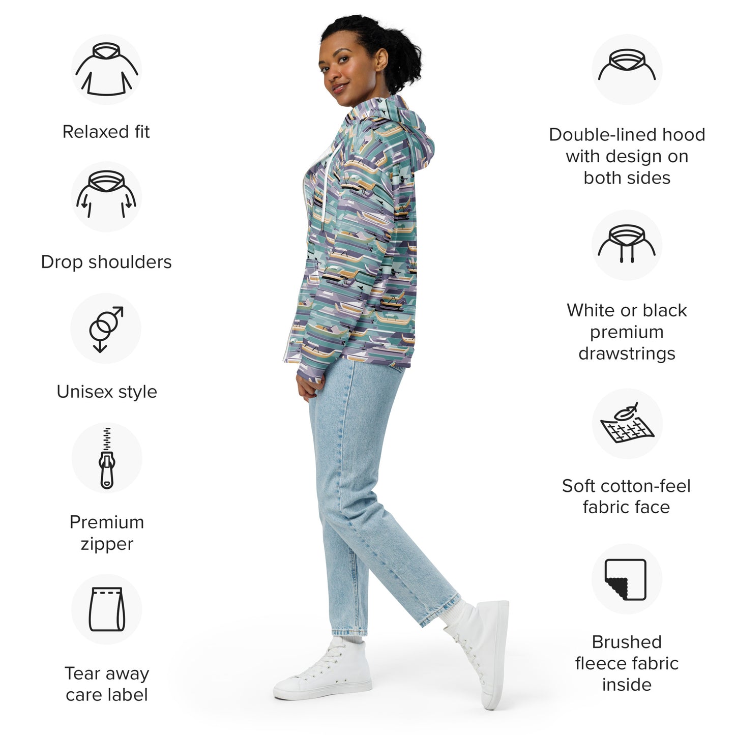 PGP Holiday Sled Scape Unisex Zip Hoodie - Mid-Century Modern Inspired Print | Sustainable & Comfortable