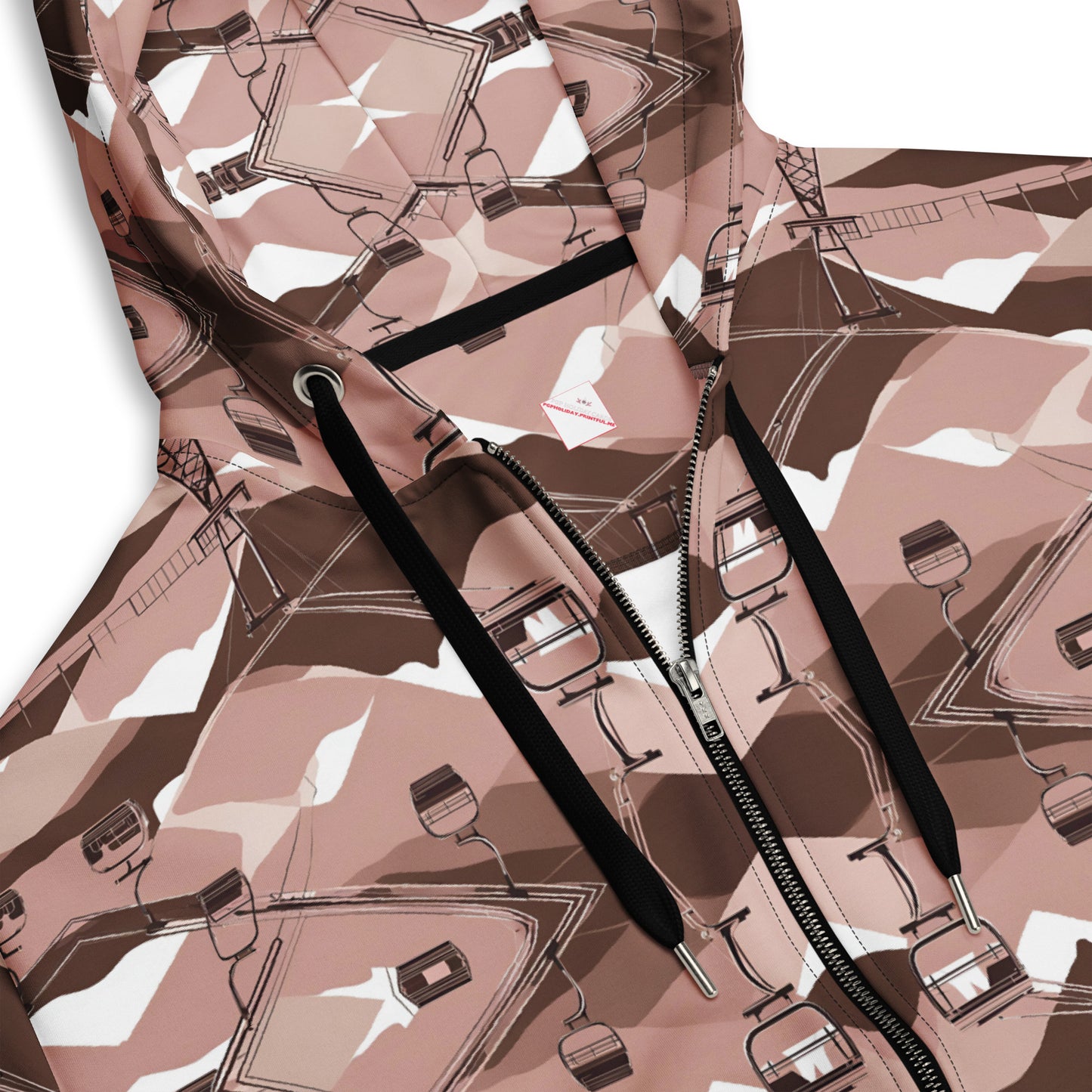 PGP Holiday Ski Lift Unisex Zip Hoodie - Mid-Century Modern Ski Lift Print | Sustainable & Comfortable