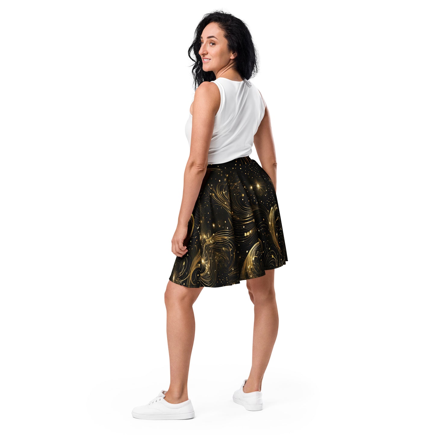 PGP Holiday Midnight Goldscape Skater Skirt – Elegant New Year’s Fashion